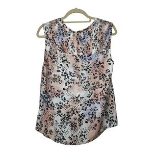 Cloth & Stone Anthropologie Peach Animal Print Smocked Sleeveless Top Large NEW